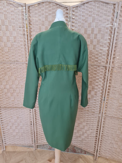 1980s Lafny Green Dress with Fringing 10/12