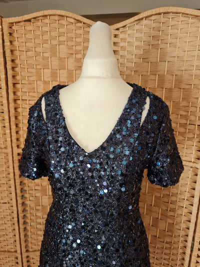 Warehouse Navy Sequin Dress 8