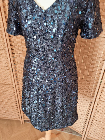 Warehouse Navy Sequin Dress 8