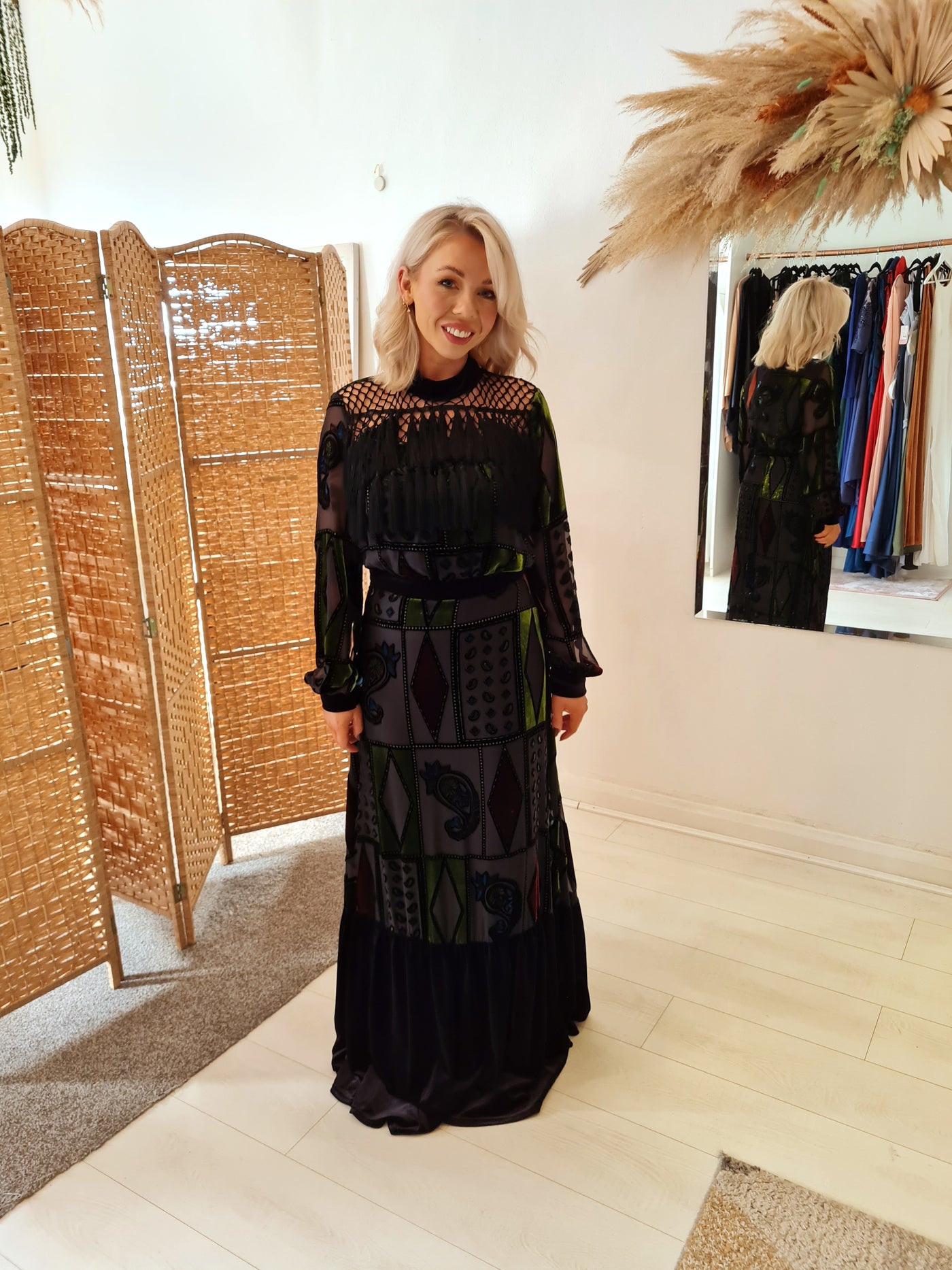 Nissa Black Fringed Velvet Maxi 10