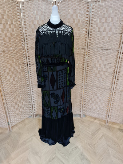 Nissa Black Fringed Velvet Maxi 10