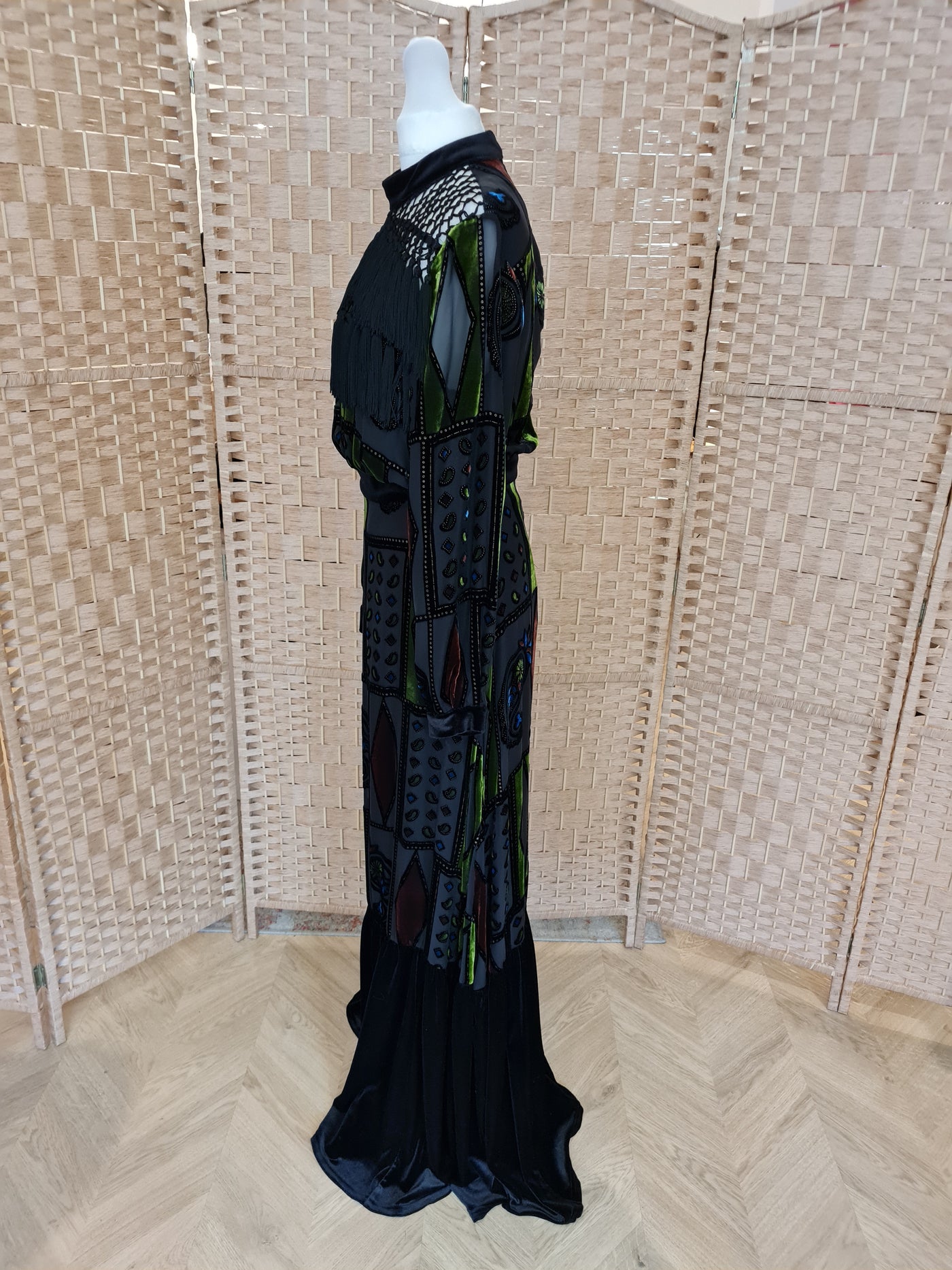 Nissa Black Fringed Velvet Maxi 10