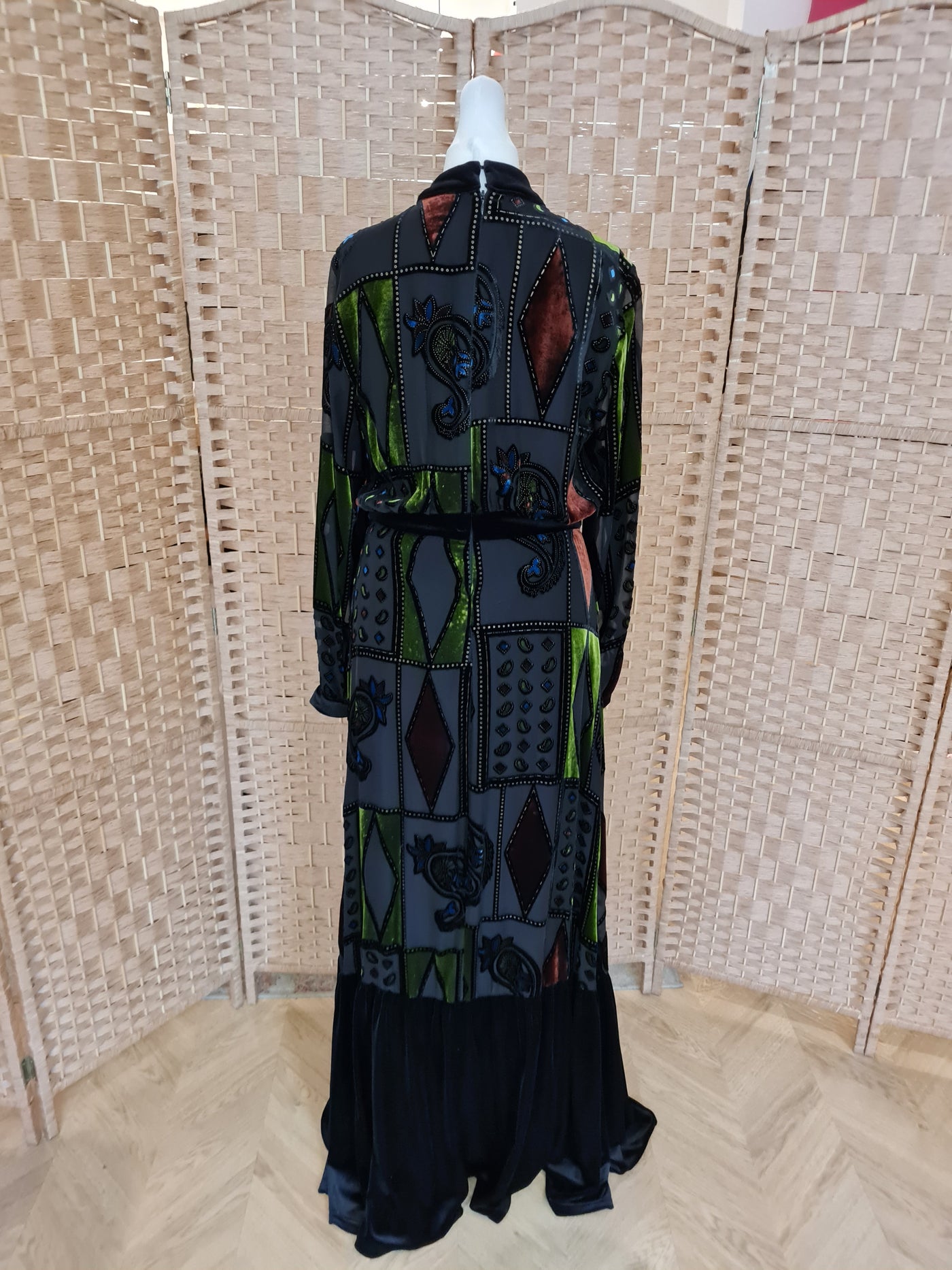 Nissa Black Fringed Velvet Maxi 10