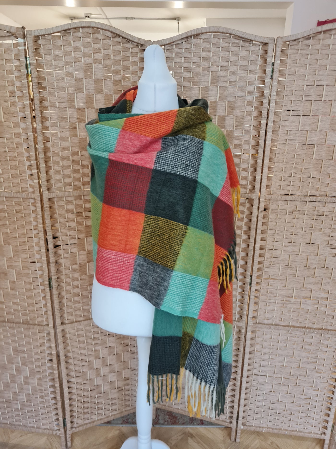 Green Orange Check Scarf