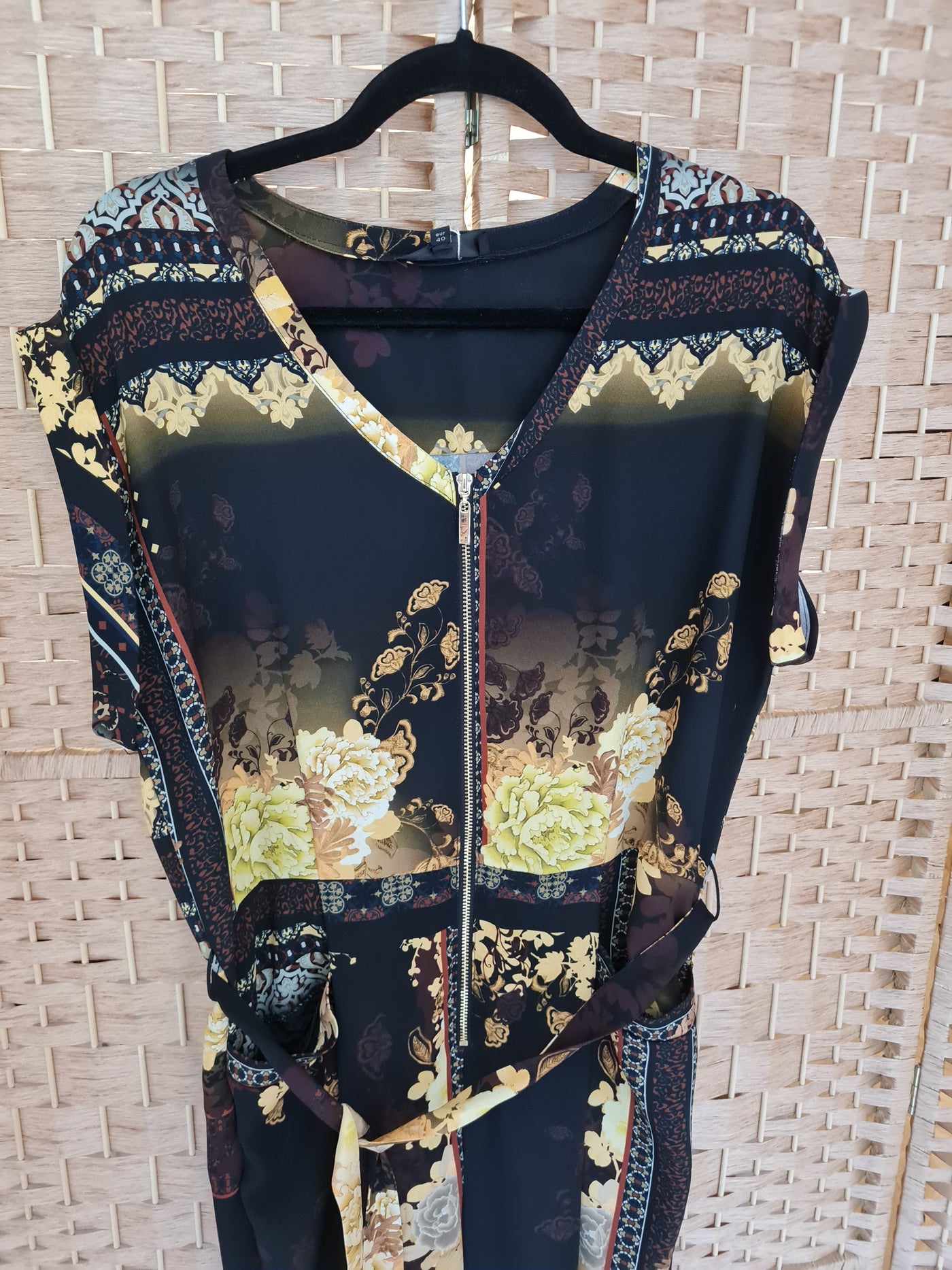 River Island Black Floral Jumpsuit Size 14