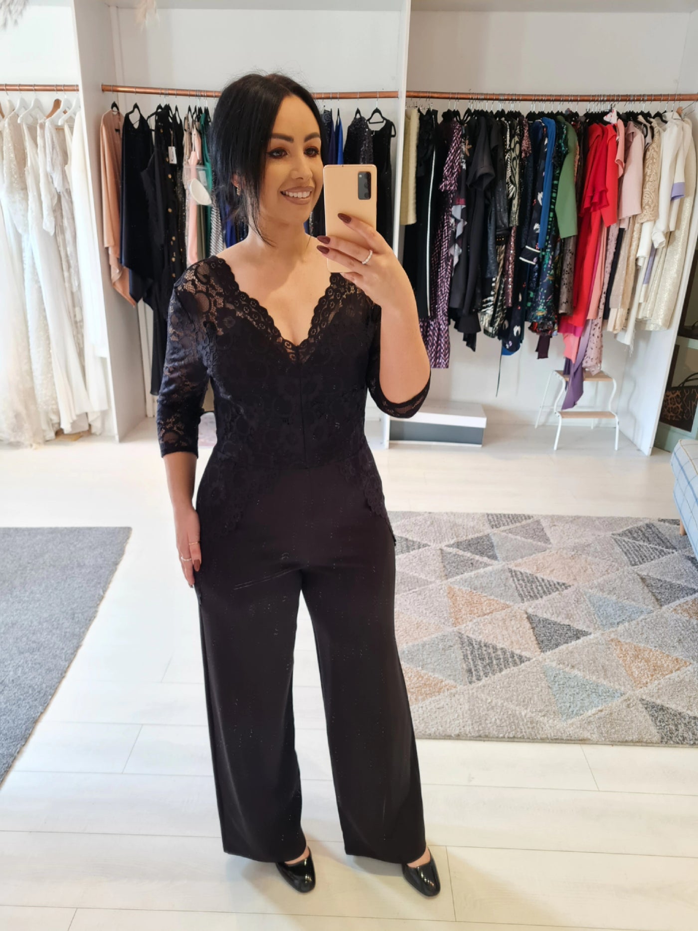 Simply Be Black Lace Top Jumpsuit Size 14