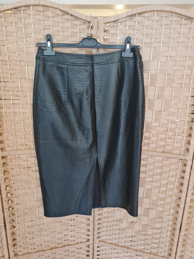 Warehouse Black Croc Leather Pencil Skirt Size 12