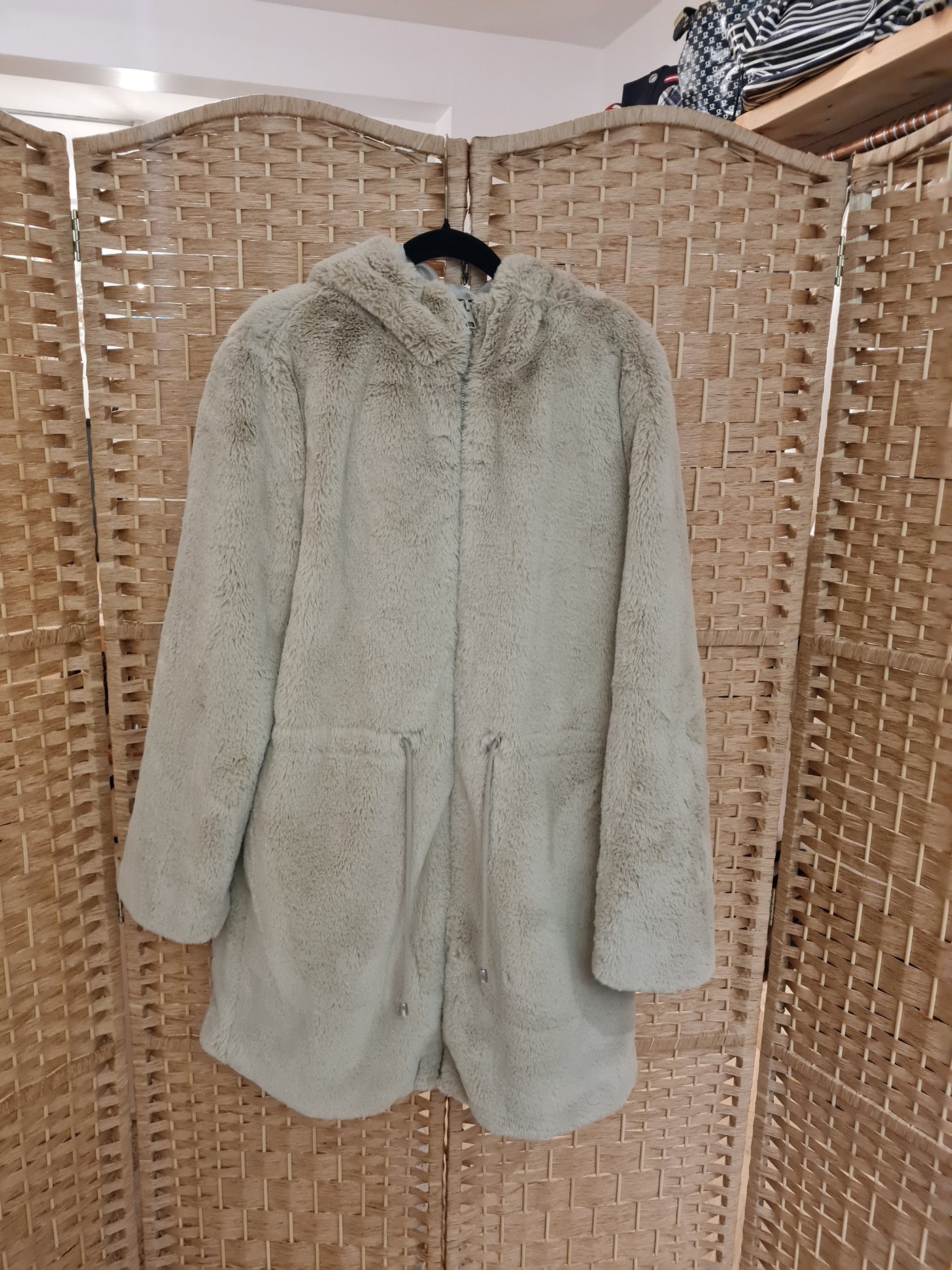 M&S Cream Faux fur Hooded Coat 14