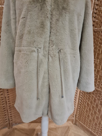 M&S Cream Faux fur Hooded Coat 14