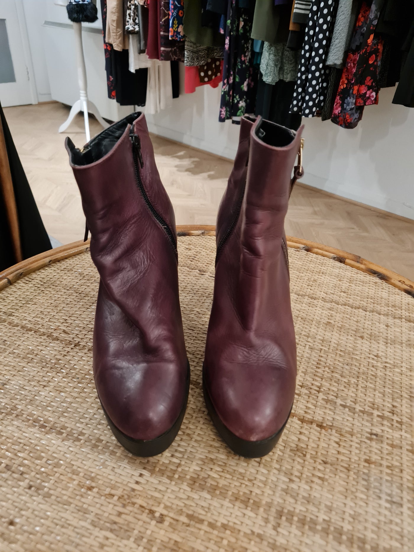 Burgandy Platform Boots 5