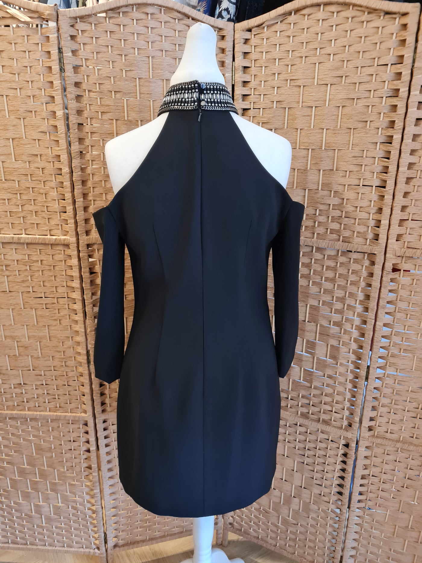 Karen Millen Black Cold Shoulder Beaded Dress 14