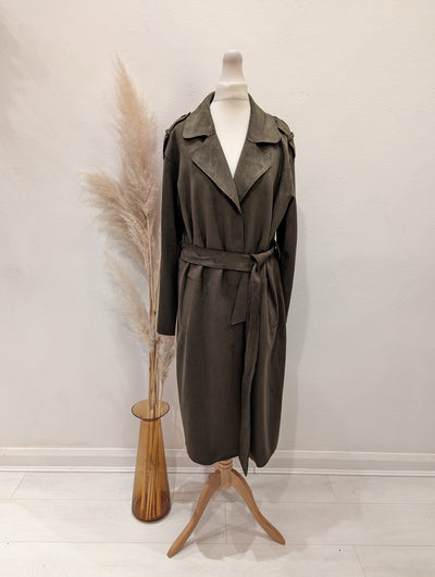 Zara Suede Khaki Duster Coat Small