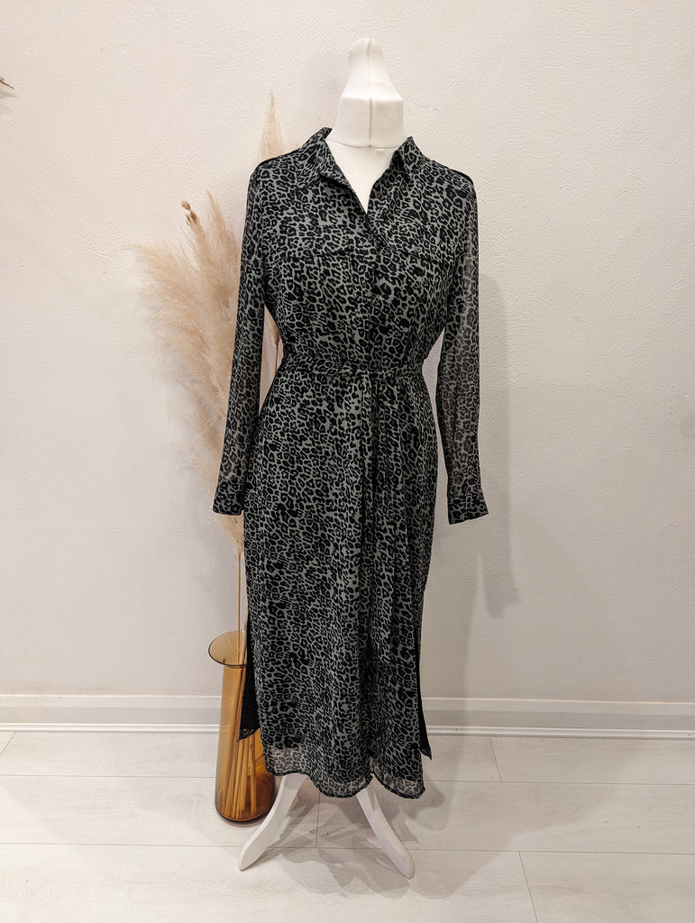 mint velvet green leopard print dress khaki animal maxi 14 – The Wardrobe Bandage dress