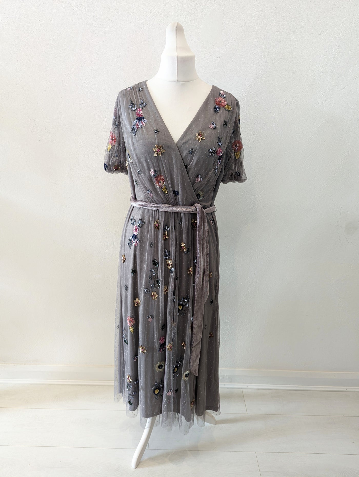 Monsoon Grey Embellished Maxi Size 16