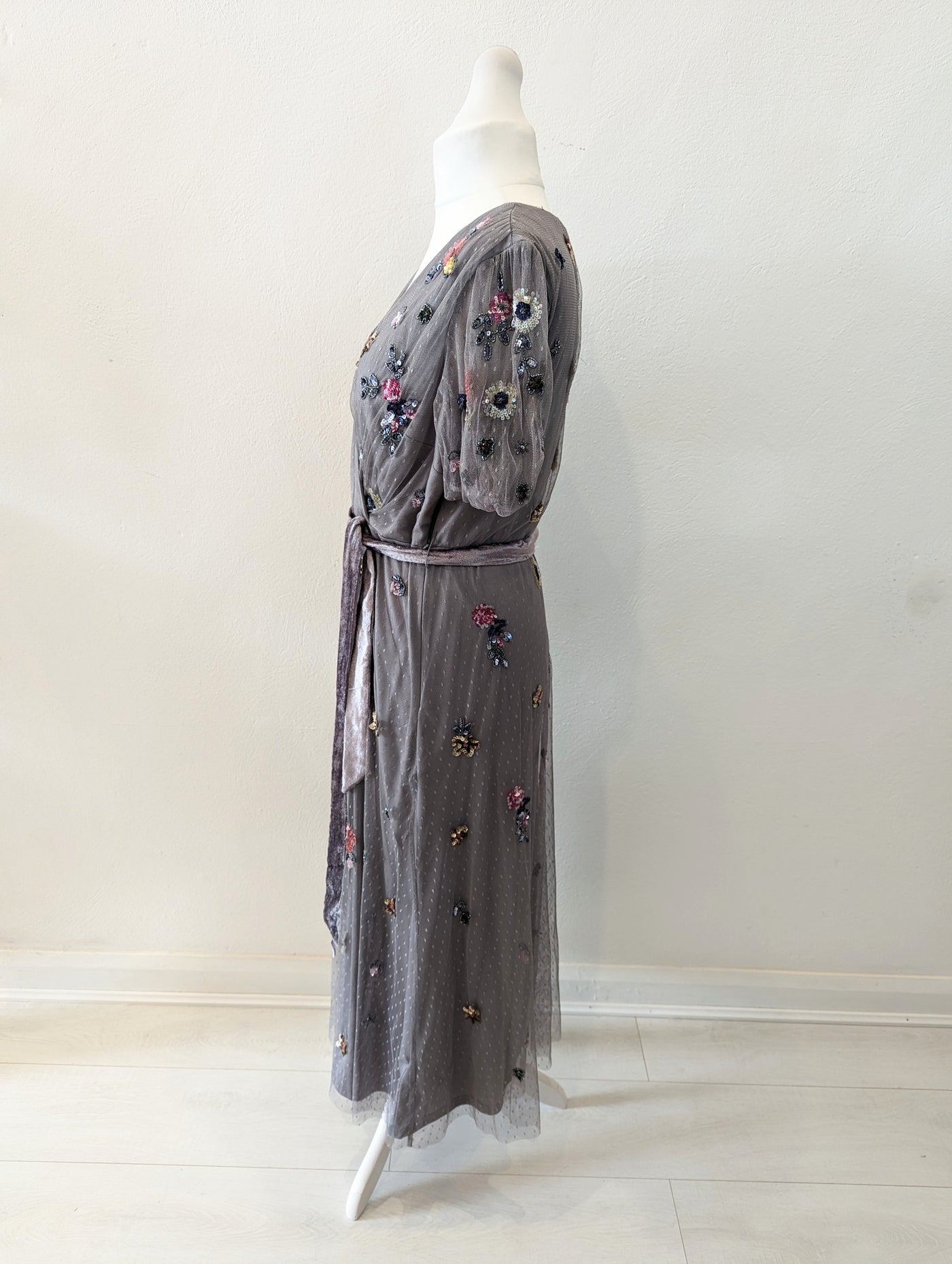 Monsoon Grey Embellished Maxi Size 16