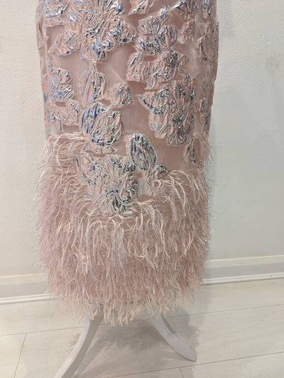 Coast Fringe Pink Metallic Midi Dress Size 14 NWT