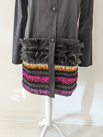 Save The Queen black & feather detail coat M