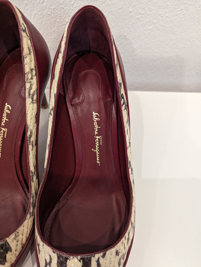 Salvatore Ferragamo Burgandy/Reptile Heels 4