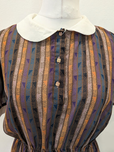 1970's Sheer striped Dress with Cream Collar 12/14
