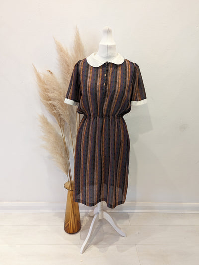 1970's Sheer striped Dress with Cream Collar 12/14