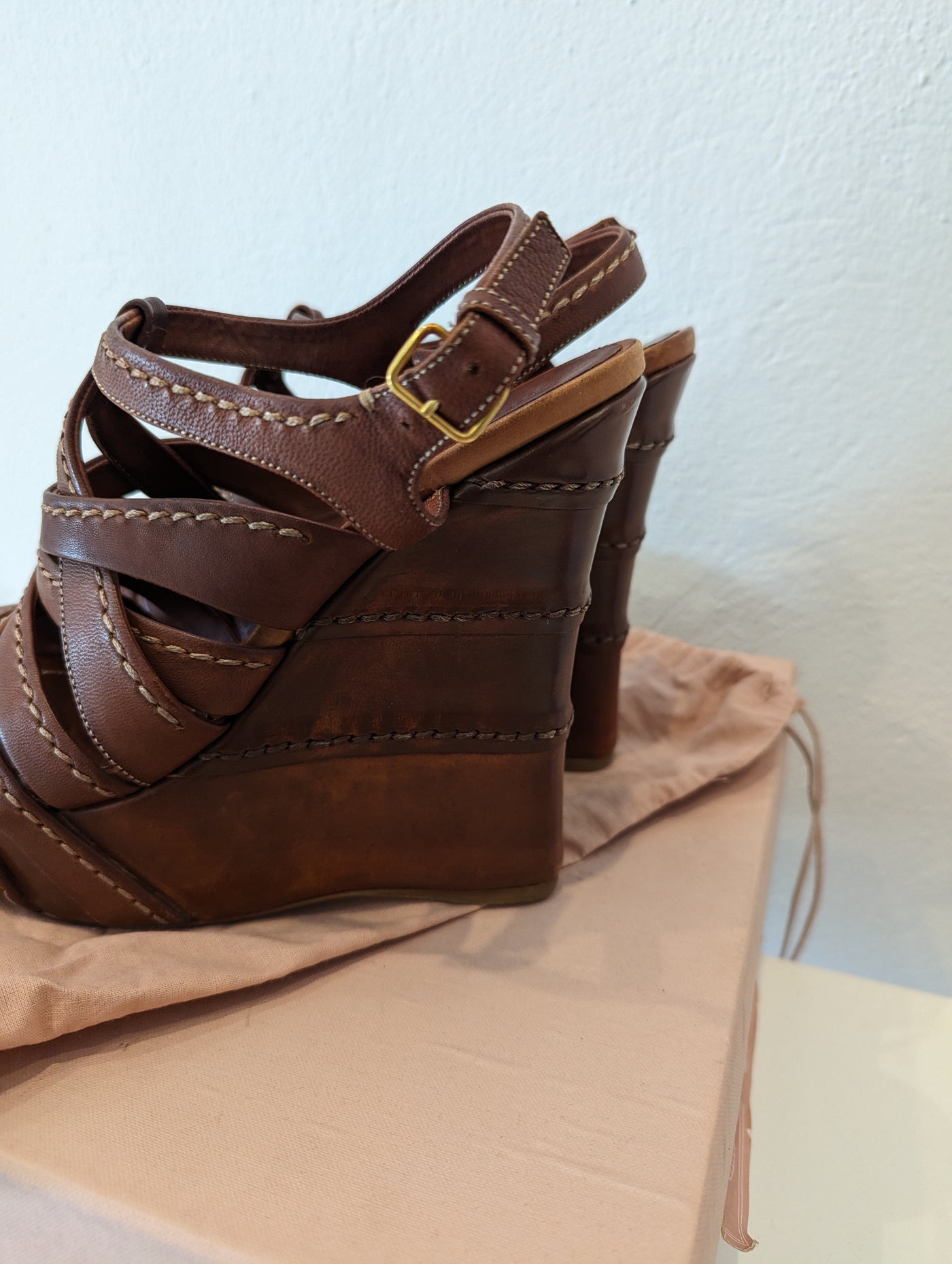 Miu Miu Brown Leather Wedges Size 38.5
