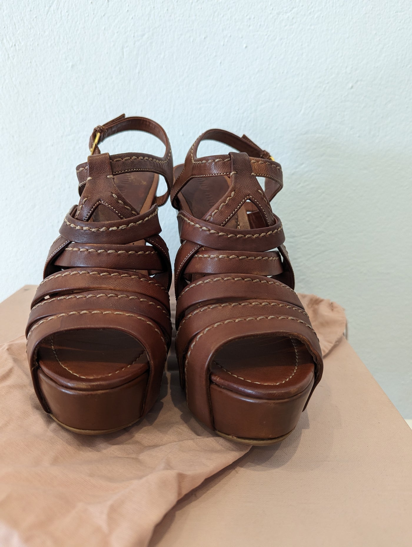 Miu Miu Brown Leather Wedges Size 38.5