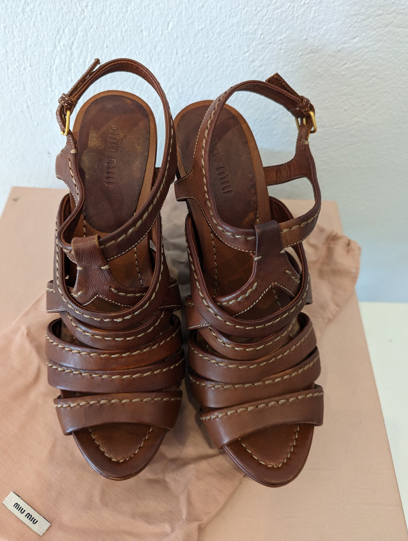 Miu Miu Brown Leather Wedges Size 38.5