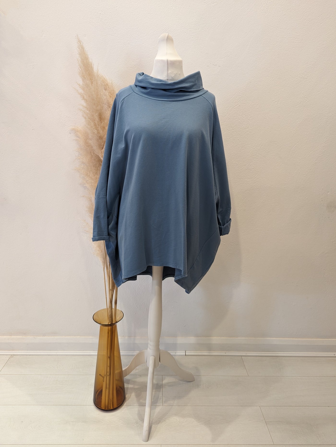 Blue Callie Roll Neck Top