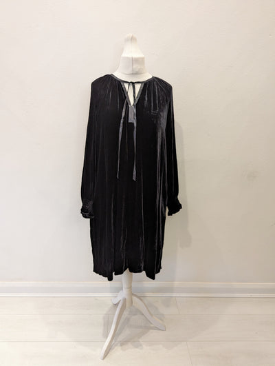 The White Company Black Silk/Velvet Dress 14 NWT £189