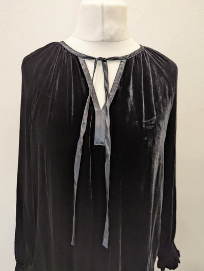 The White Company Black Silk/Velvet Dress 14 NWT £189
