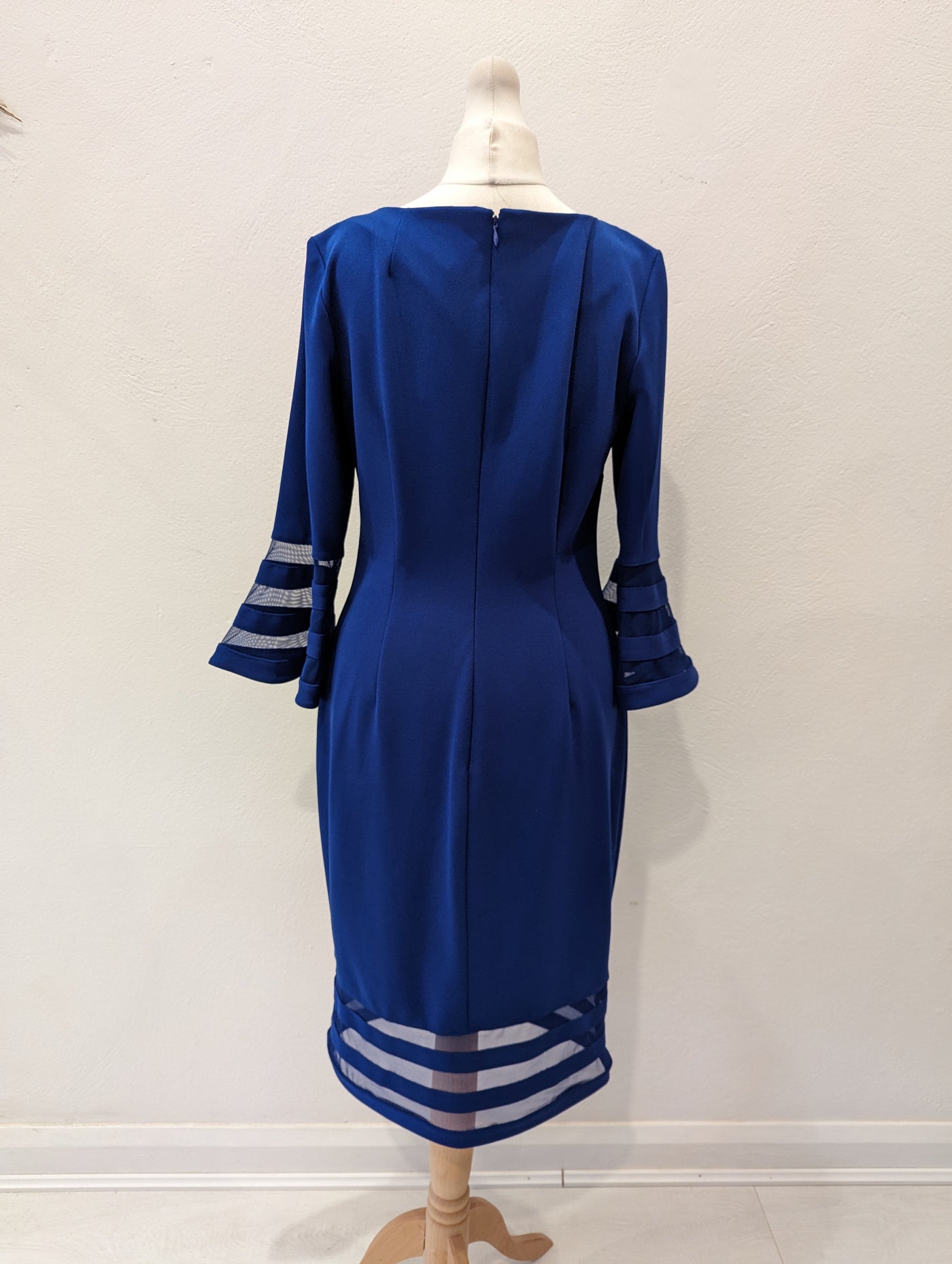 calvin klein blue bell sleeve dress Calvin Klein Scuba Crepe Dress with Chiffon Bell Sleeves Indigo 2 at Amazon Women's Clothing store