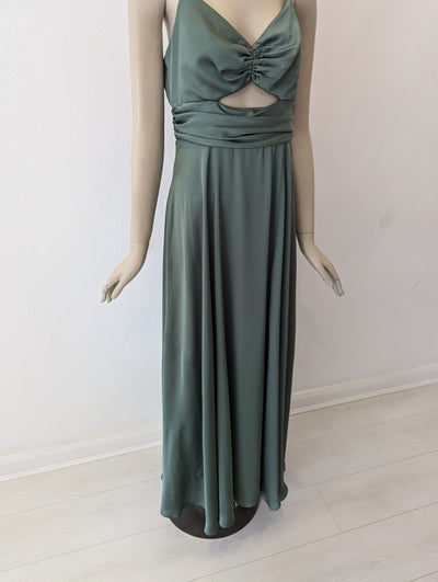 Green satin cutout dress 12