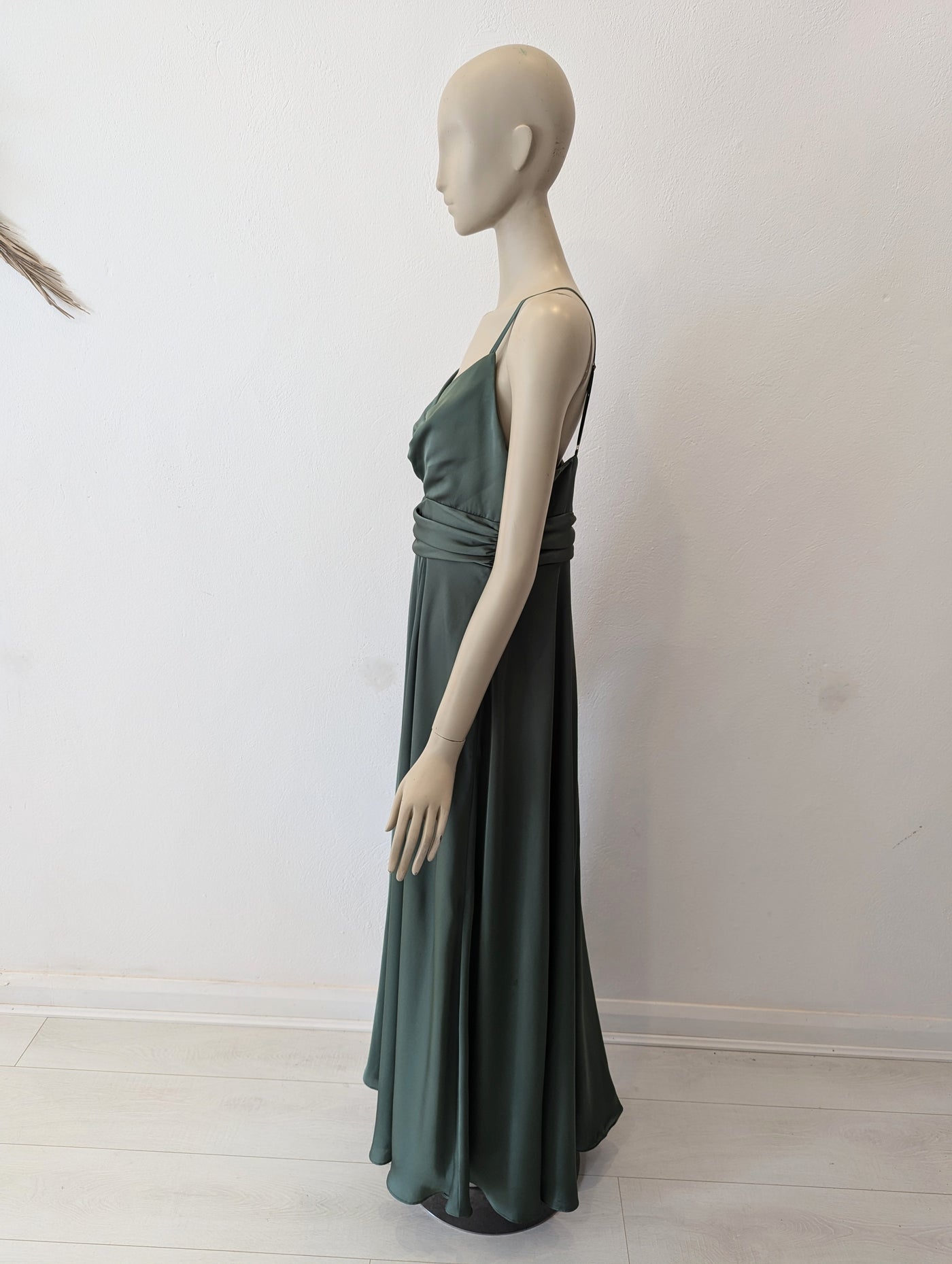 Green satin cutout dress 12