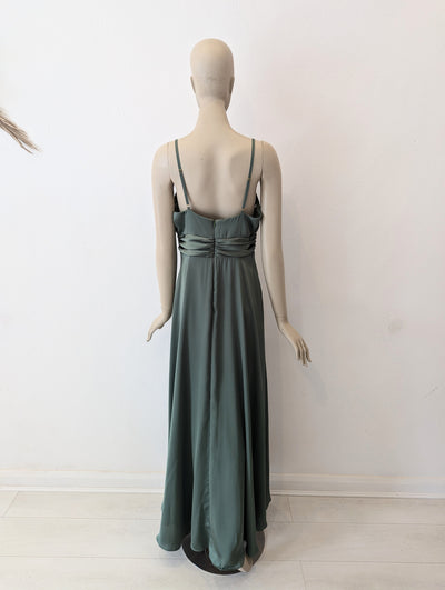 Green satin cutout dress 12