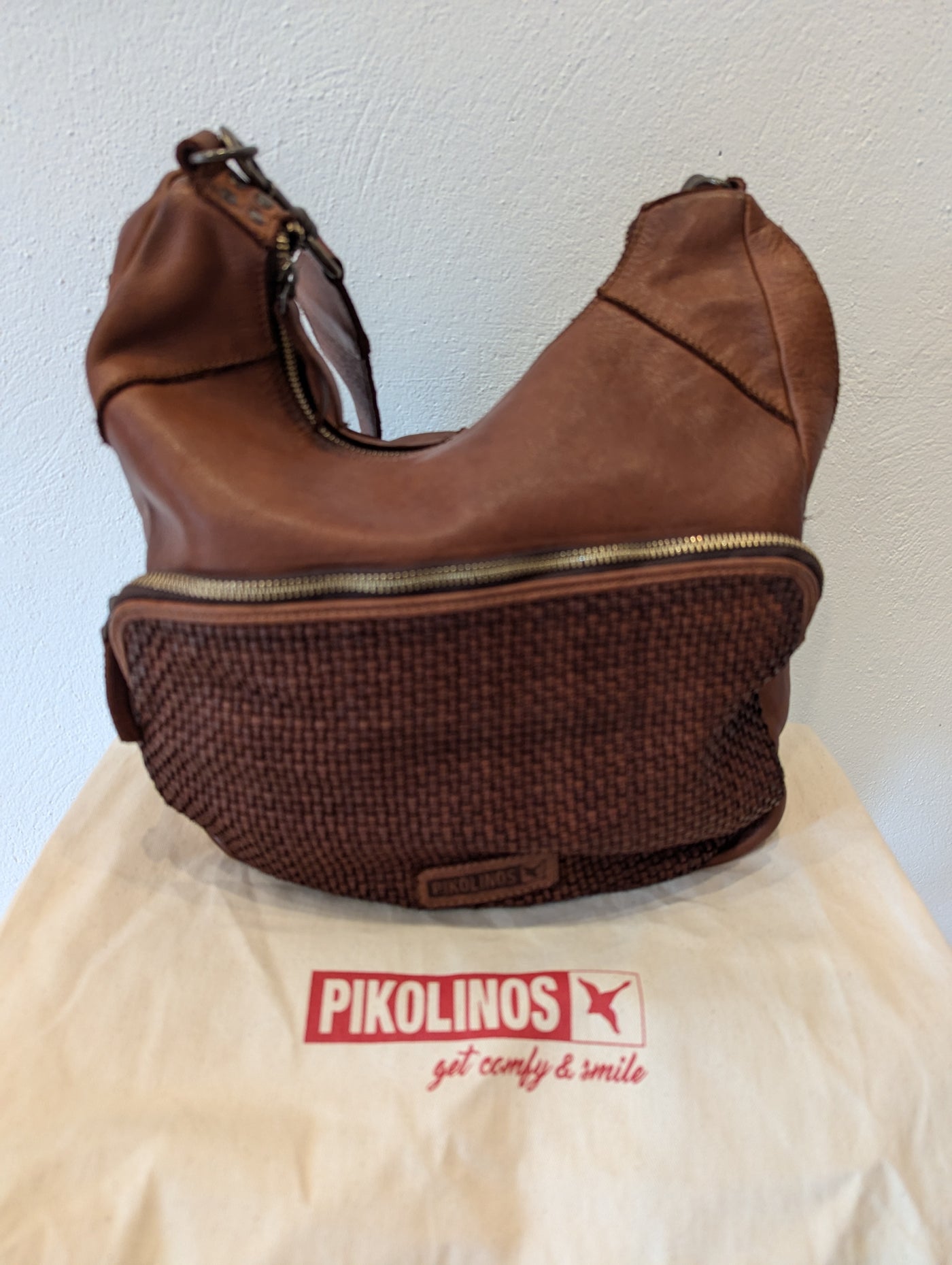 Pikolinos Brown Woven Leather Bag