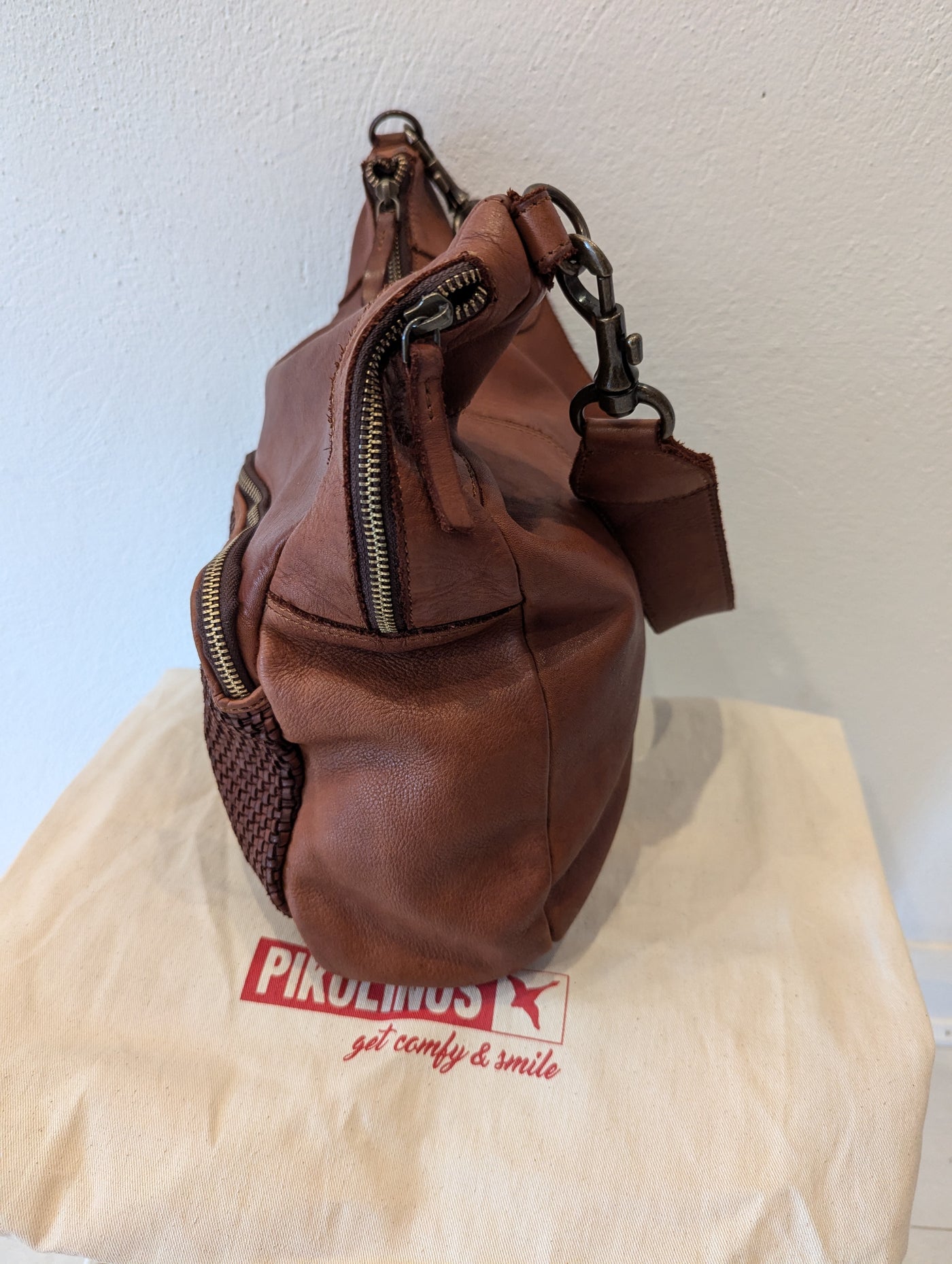 Pikolinos Brown Woven Leather Bag