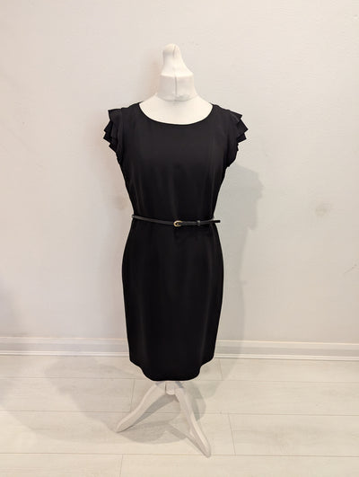 Jaeger Black Ruffle Sleeve Dress Size 14