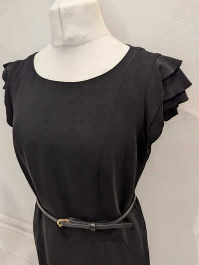 Jaeger Black Ruffle Sleeve Dress Size 14