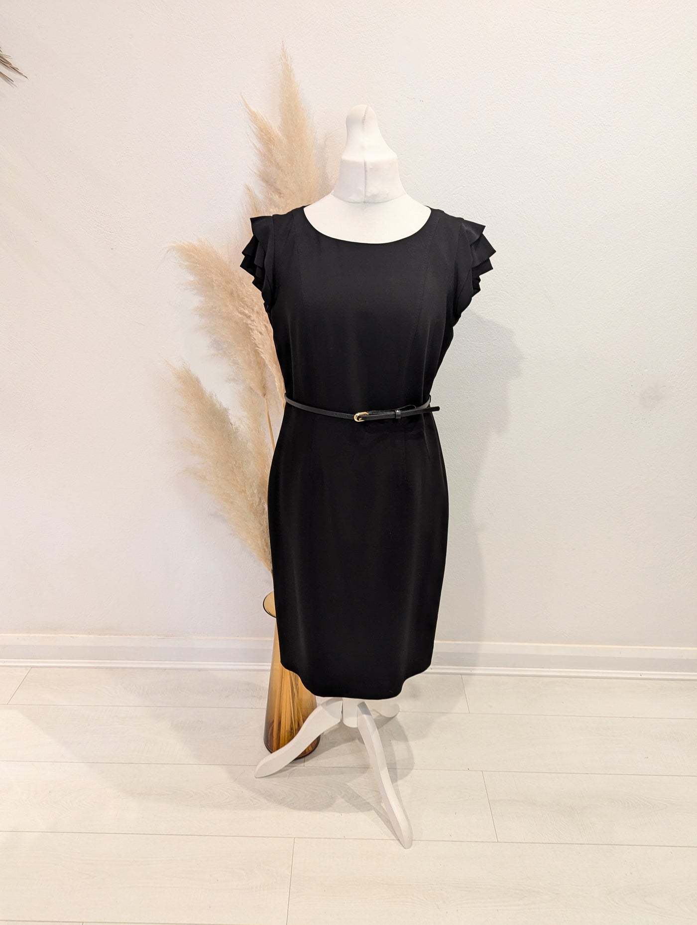 Jaeger Black Ruffle Sleeve Dress Size 14