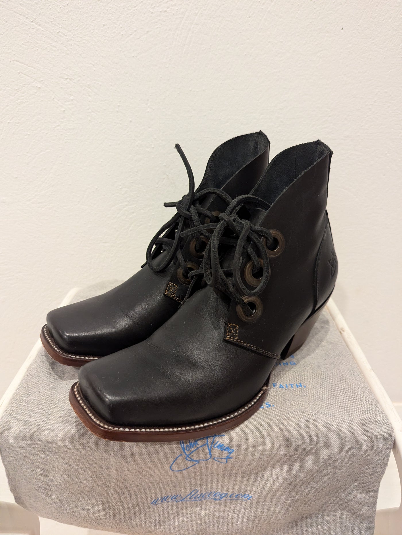 John Fluevog Black Leather Ankle Boots Size 6