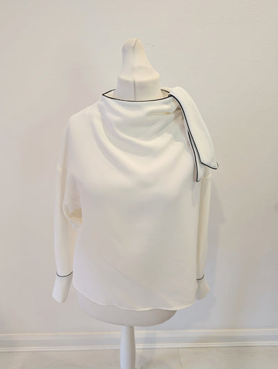 Zara White Navy trim Top L RRP £35.99