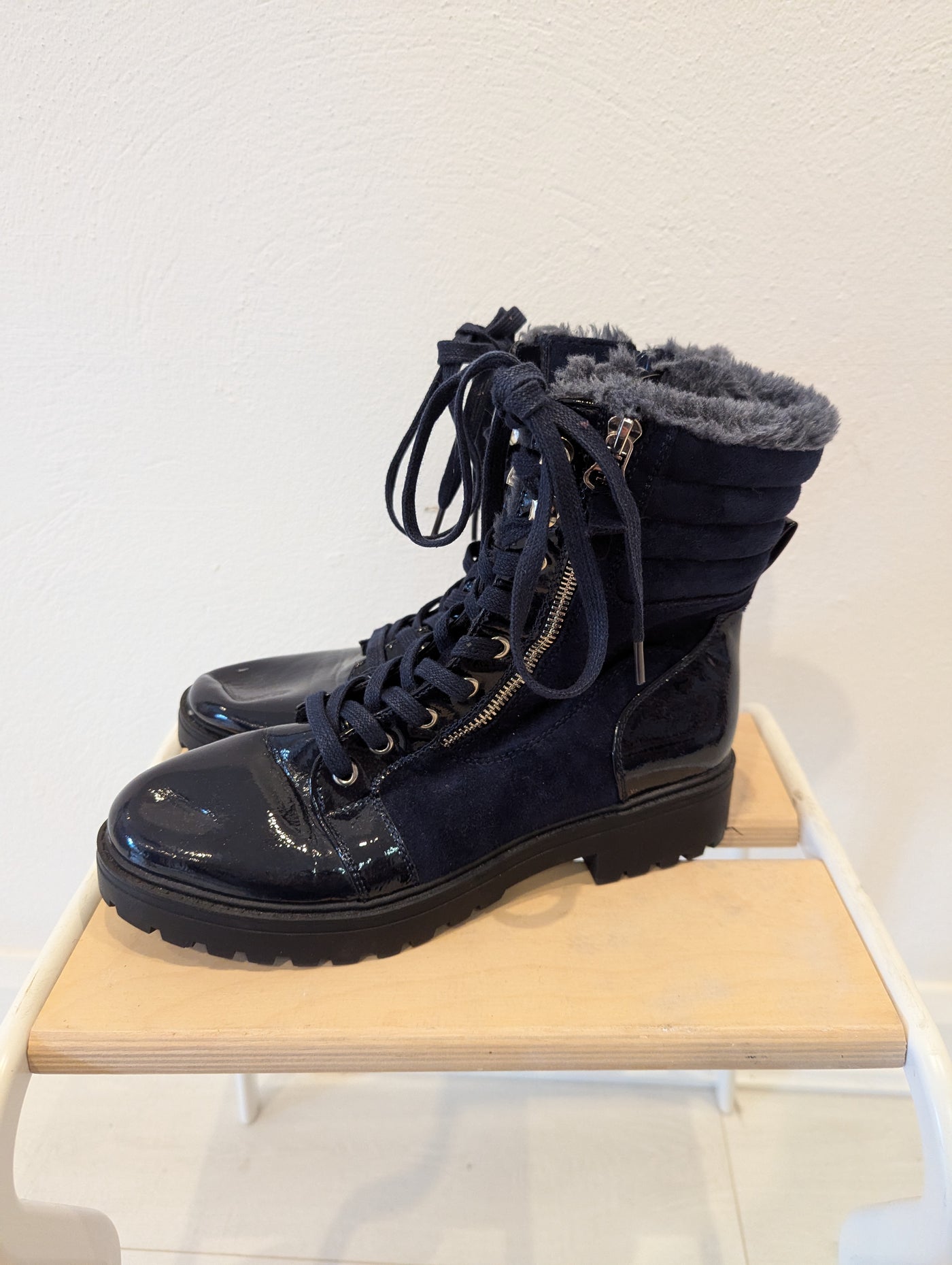 Navy Biker Boots 6