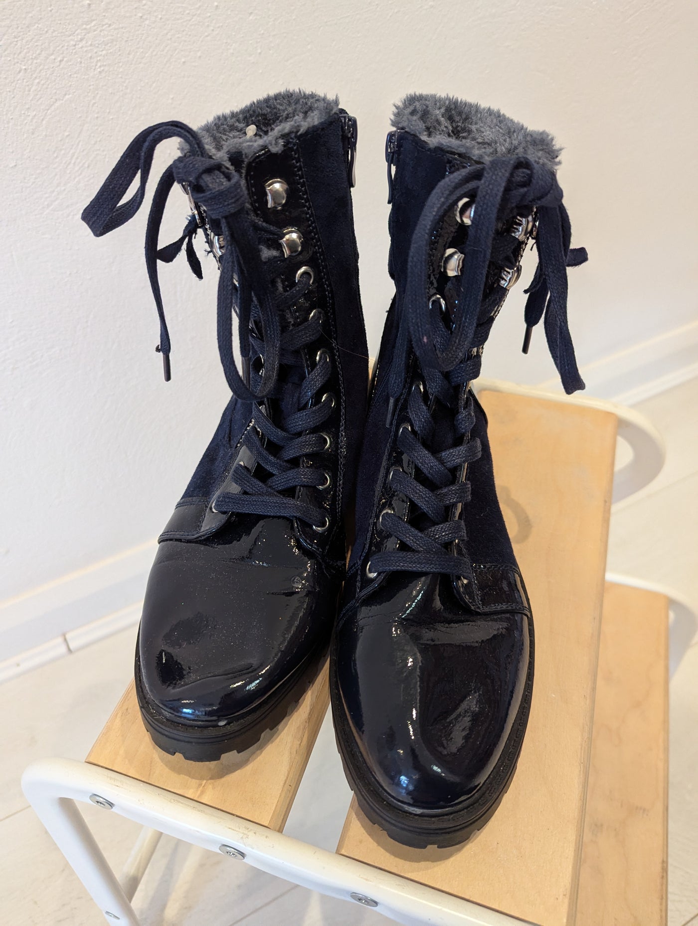 Navy Biker Boots 6