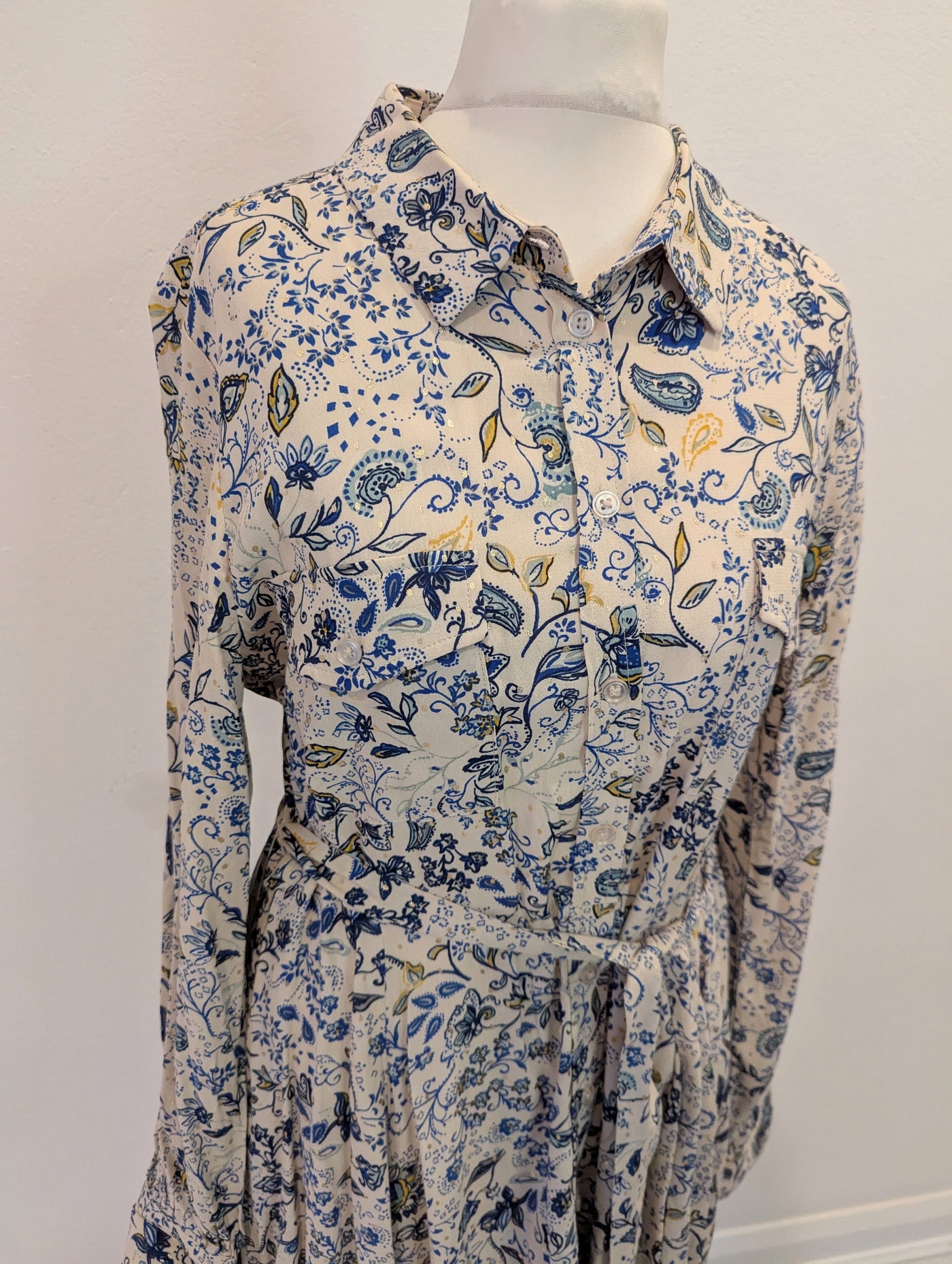 Part Two Cream/Blue Floral Shirt Dress 36