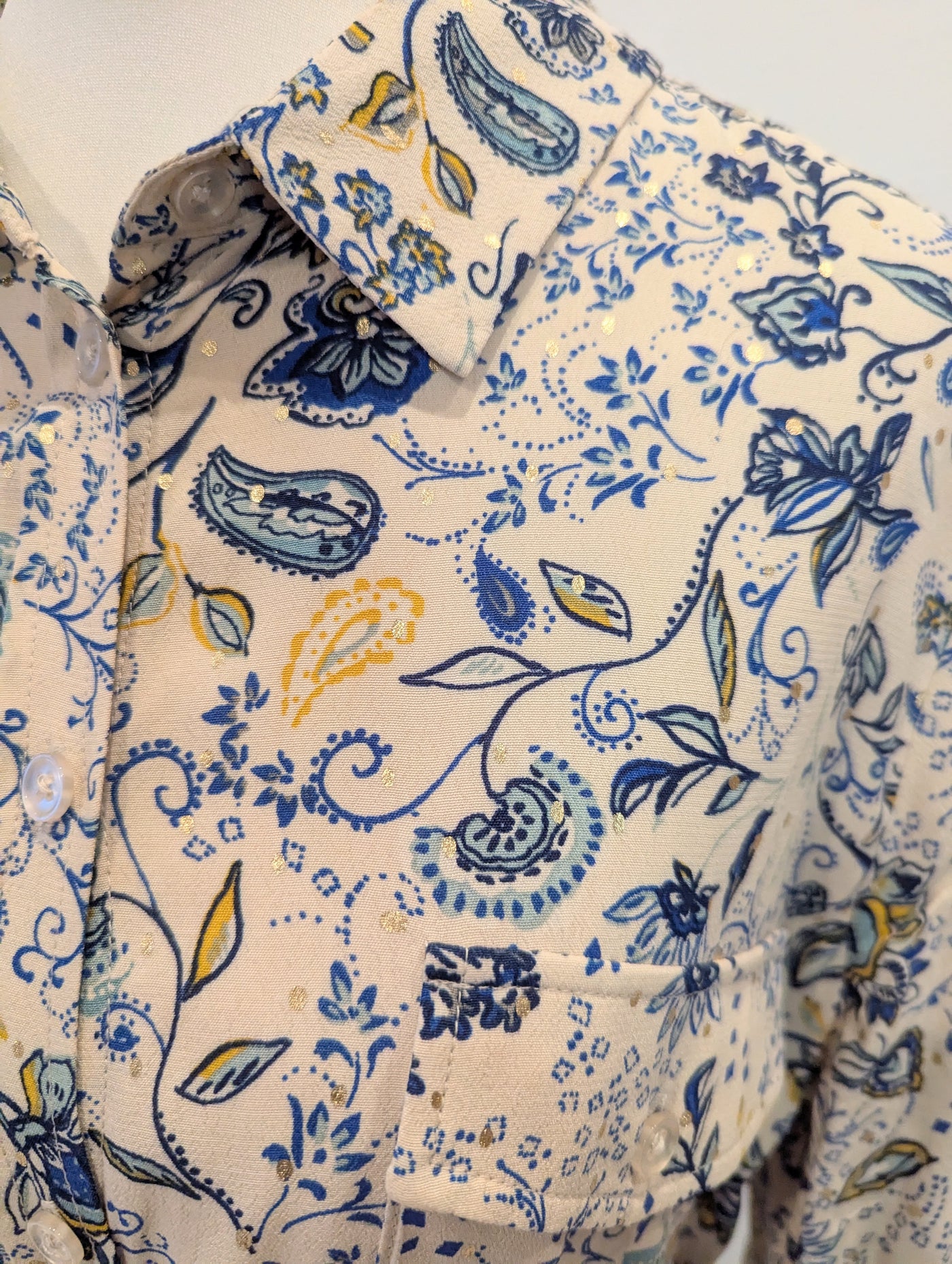 Part Two Cream/Blue Floral Shirt Dress 36