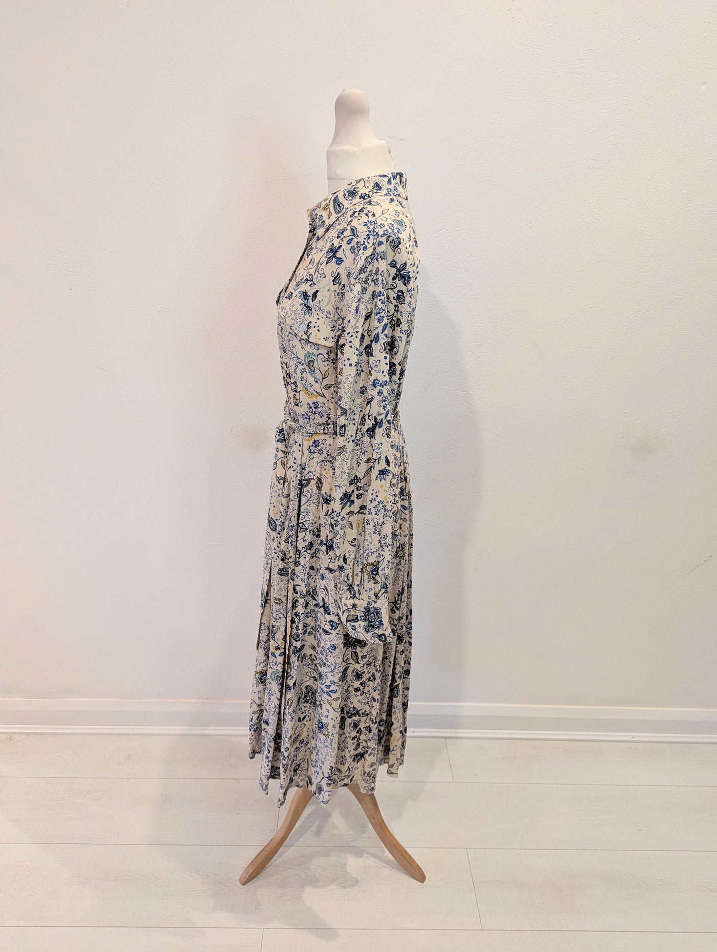 Part Two Cream/Blue Floral Shirt Dress 36