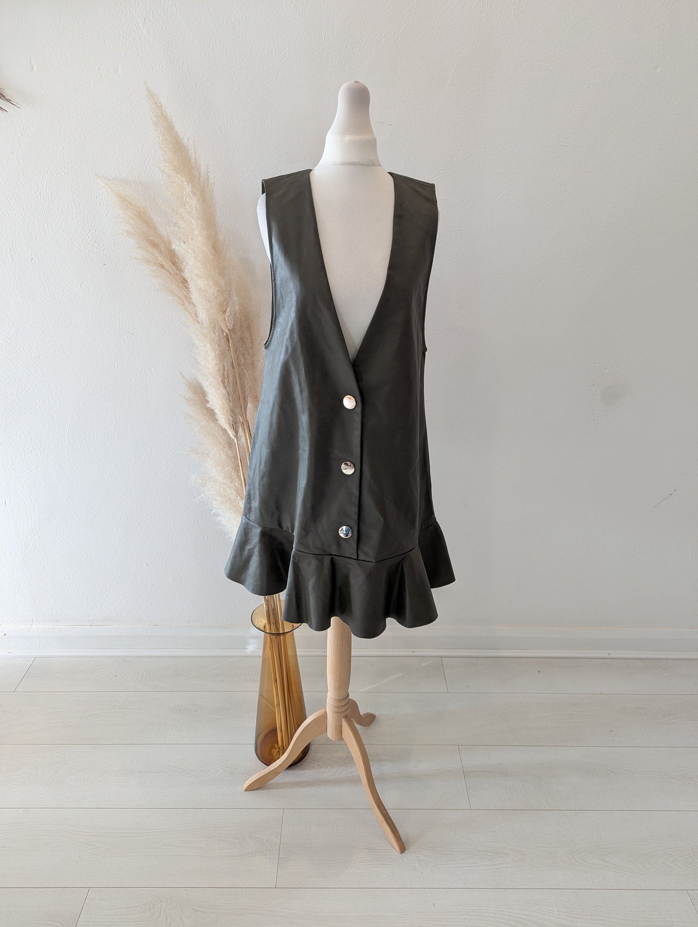 Zara Khaki Pleather Button Dress M NWT