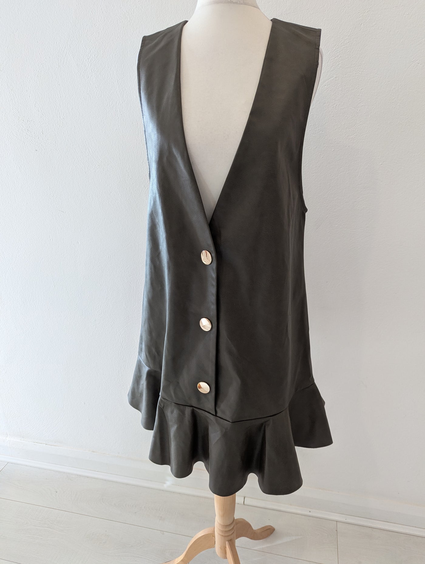 Zara Khaki Pleather Button Dress M NWT
