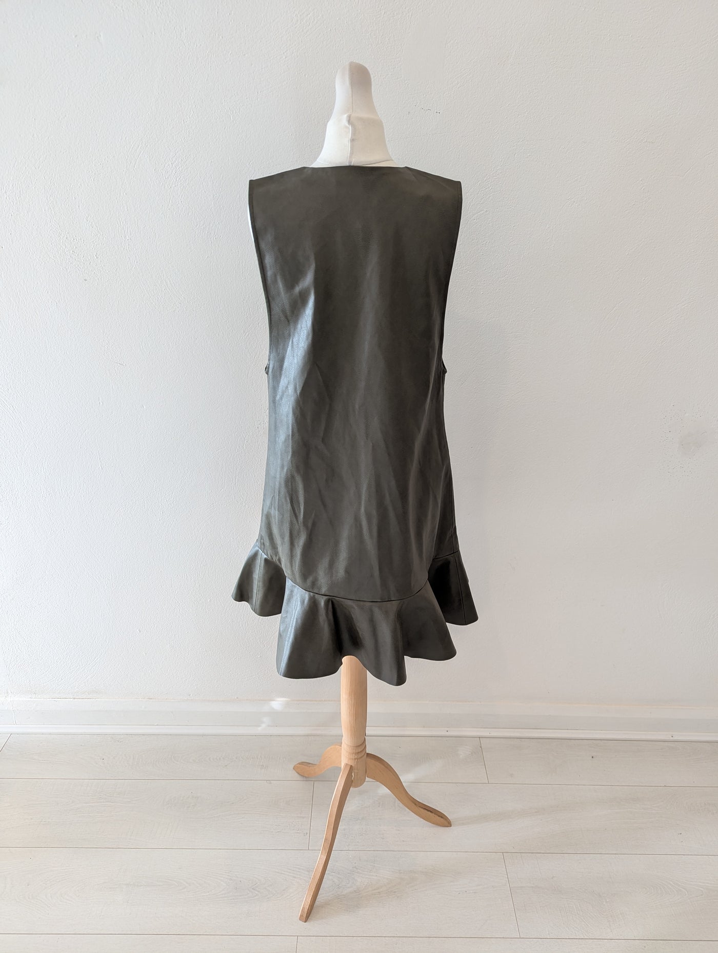Zara Khaki Pleather Button Dress M NWT