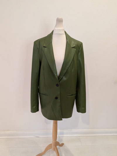 Zara Green Pleather Blazer Size Small